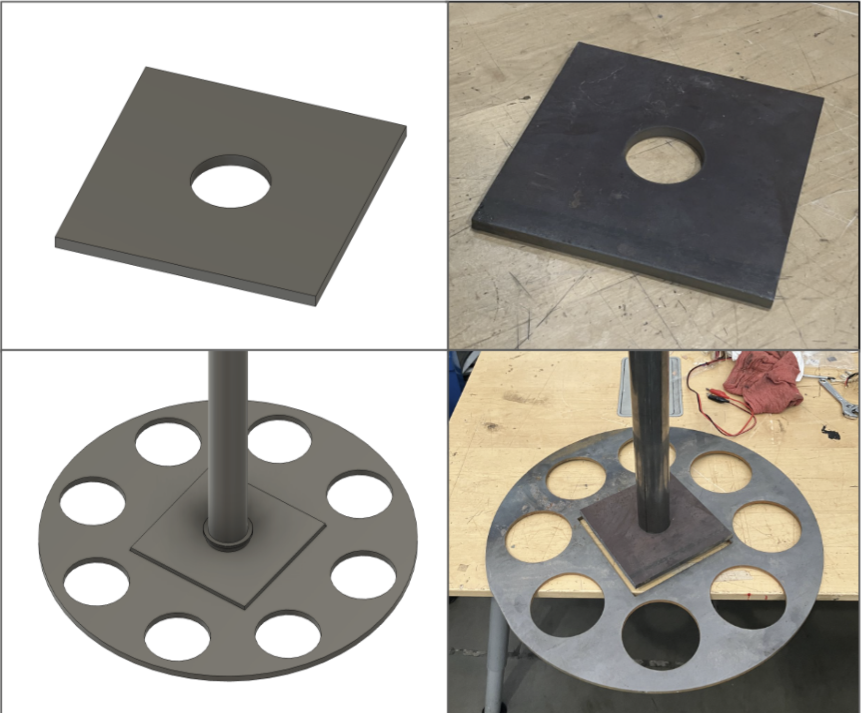 Square drive: CAD model and fabricated part assembled to turntable shaft