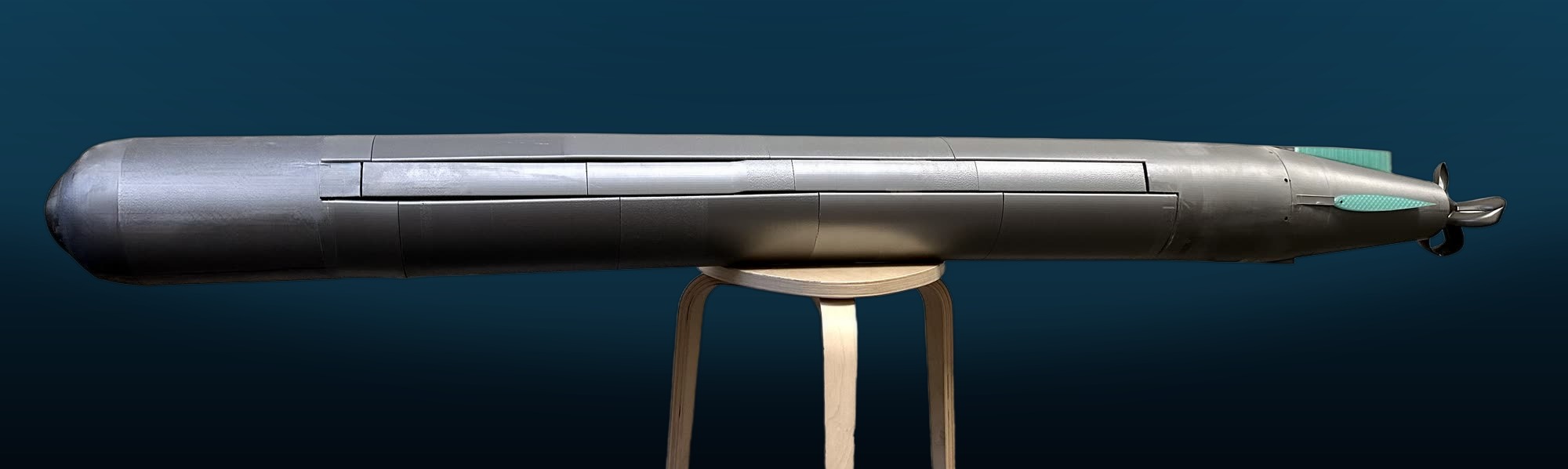 The 1:3 scale SpiderEgg prototype hull, assembled on a stand